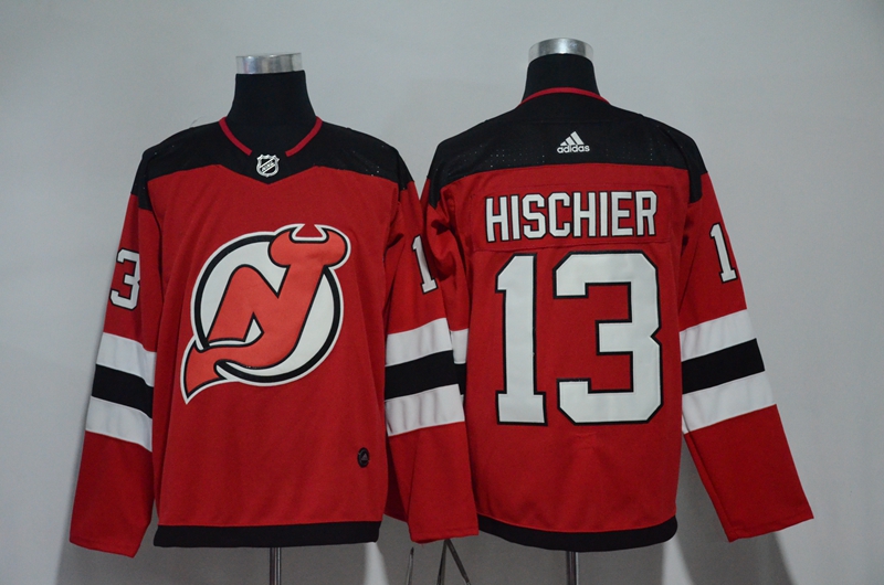 Men New Jersey Devils #13 Hischier Red Hockey Stitched Adidas NHL Jerseys